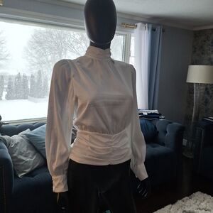 New York & Company Ivory High-Neck Blouse